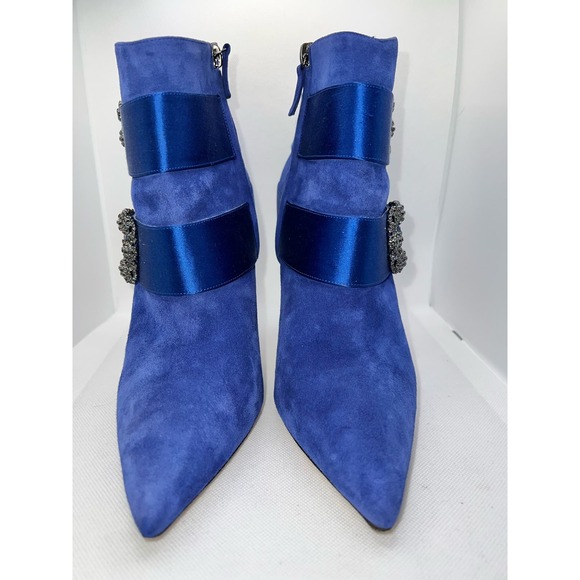 Manolo Blahnik Hangisi Blue Suede Ankle Bootie EU40 - Picture 7 of 13